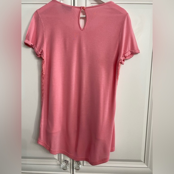 Warehouse Size 10 (UK14) Pink Short Sleeve Scoop Neck Lace Front Knit Back Lined - Picture 6 of 10